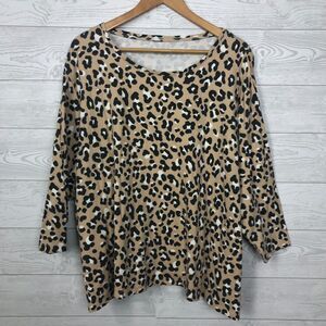 Kim Rogers Women's 4X Perfectly Soft Leopard Print Tee 3/4 Sleeve 100% Cotton